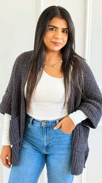 Cuff & Comfort Chenille Cardigan-Ink Charcoal-150 Cardigans/Layers-POL-Coastal Bloom Boutique, find the trendiest versions of the popular styles and looks Located in Indialantic, FL