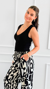 Plunge V-Neck Tank Top-Black-110 Sleeve Tops-EC COLLECTION INC-Coastal Bloom Boutique, find the trendiest versions of the popular styles and looks Located in Indialantic, FL