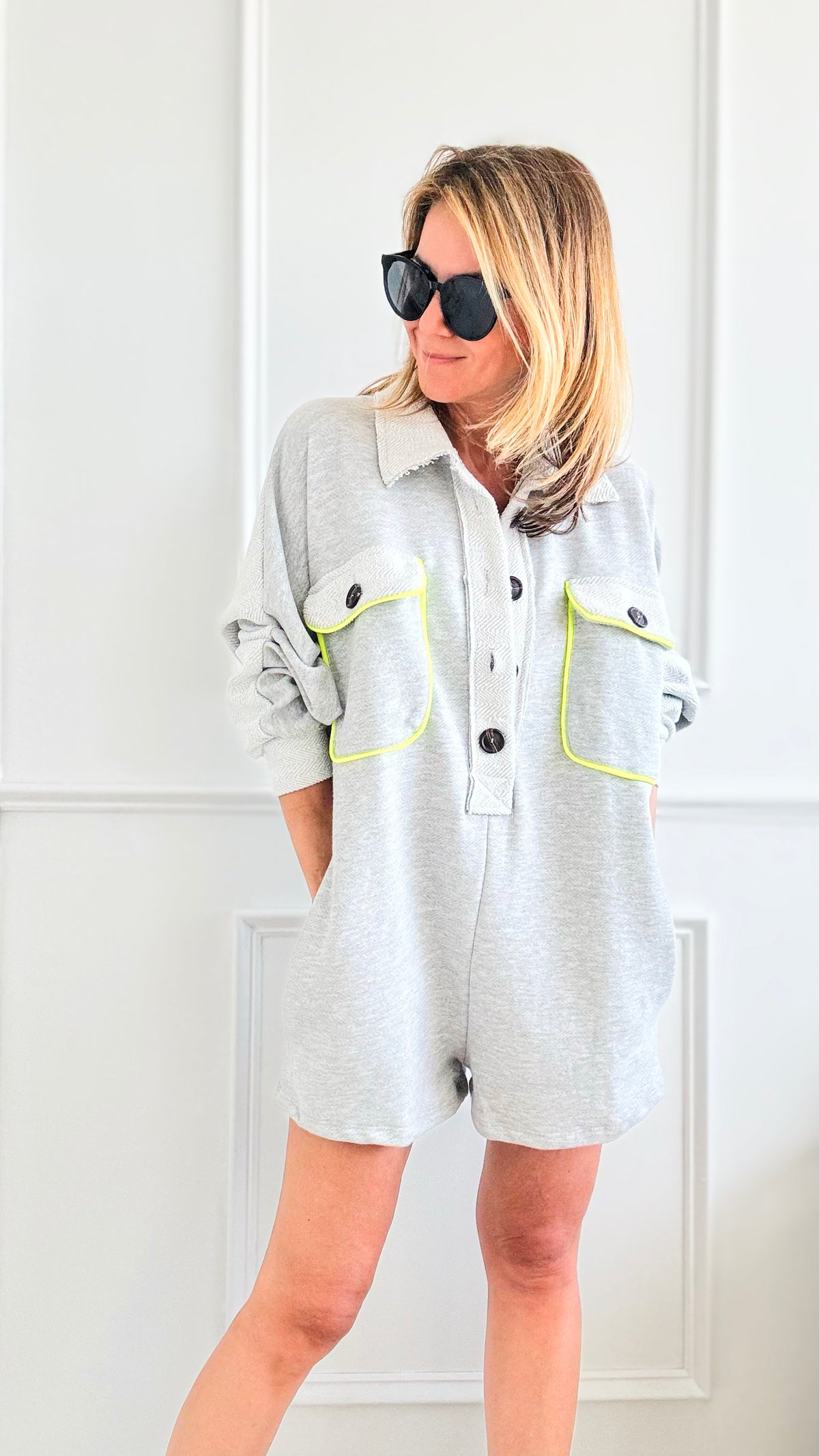 Oversized Button Detailed Solid Romper-200 dresses/jumpsuits/rompers-BucketList-Coastal Bloom Boutique, find the trendiest versions of the popular styles and looks Located in Indialantic, FL