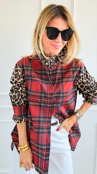 Rebel Ruffled Plaid & Leopard Italian Shirt-110 Long Sleeve Tops-TATTOO Z-Coastal Bloom Boutique, find the trendiest versions of the popular styles and looks Located in Indialantic, FL