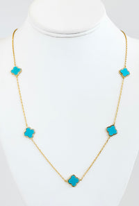 Long Quatrefoil Link Necklace - Turquoise-230 Jewelry-NYW-Coastal Bloom Boutique, find the trendiest versions of the popular styles and looks Located in Indialantic, FL