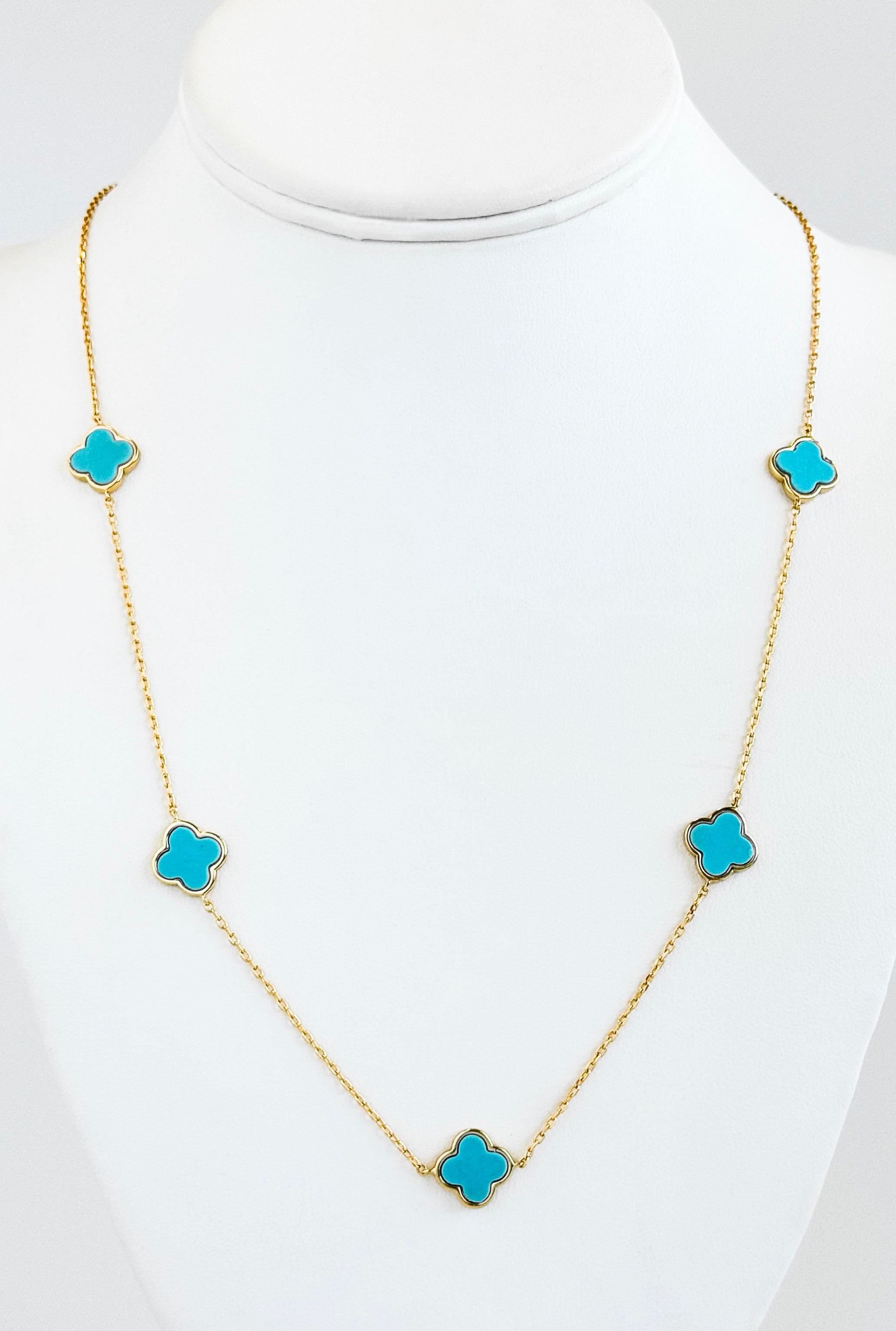 Long Quatrefoil Link Necklace - Turquoise-230 Jewelry-NYW-Coastal Bloom Boutique, find the trendiest versions of the popular styles and looks Located in Indialantic, FL