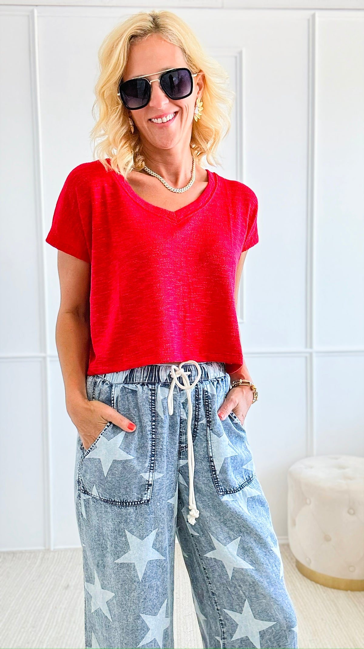 Drop Shoulder Short Sleeve Top - Red-110 Short Sleeve Tops-Zenana-Coastal Bloom Boutique, find the trendiest versions of the popular styles and looks Located in Indialantic, FL