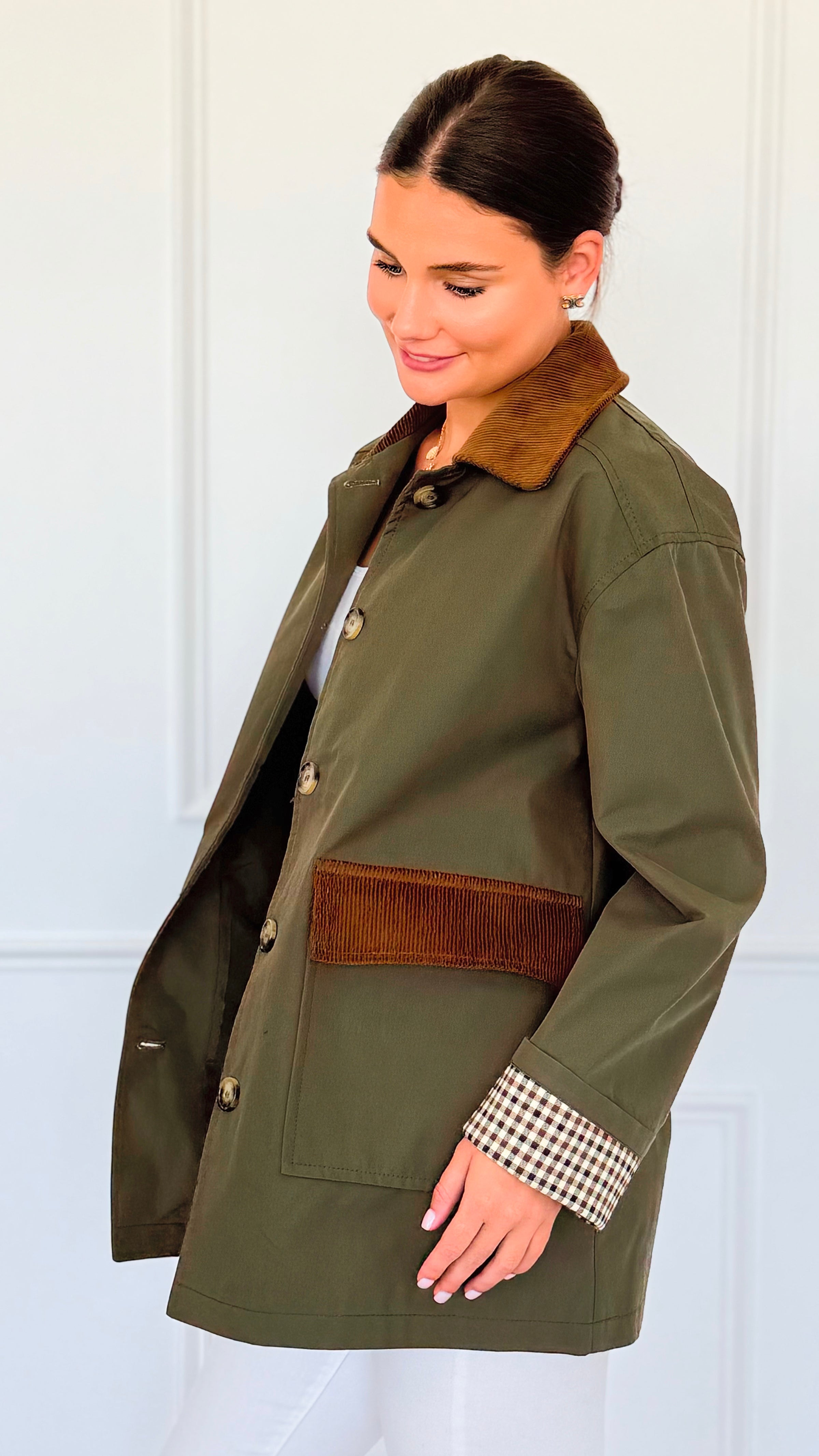 Corduroy Detail Utility Jacket-160 Jackets-AZUL MONACO-Coastal Bloom Boutique, find the trendiest versions of the popular styles and looks Located in Indialantic, FL