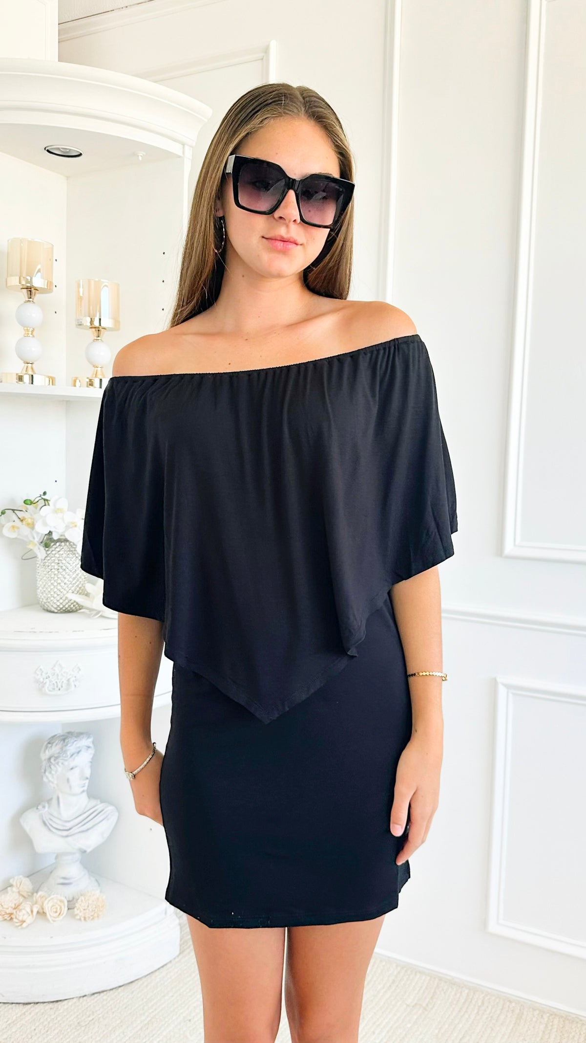 Double Layered Convertible Midi Dress - Black-170 Bottoms-Chatoyant-Coastal Bloom Boutique, find the trendiest versions of the popular styles and looks Located in Indialantic, FL