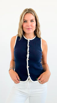 Contrast Trim Sweater Vest-100 Sleeveless Tops-Blu Pepper-Coastal Bloom Boutique, find the trendiest versions of the popular styles and looks Located in Indialantic, FL