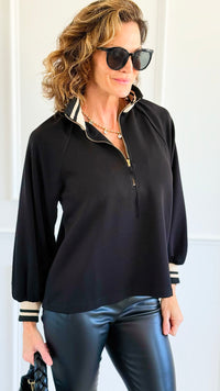 Metro Stripe Collar Top-130 Long Sleeve Tops-ENTRO-Coastal Bloom Boutique, find the trendiest versions of the popular styles and looks Located in Indialantic, FL