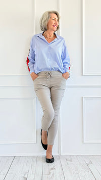 Split Personality Italian Shirt-130 Long Sleeve Tops-Italianissimo/ AMIRA-Coastal Bloom Boutique, find the trendiest versions of the popular styles and looks Located in Indialantic, FL