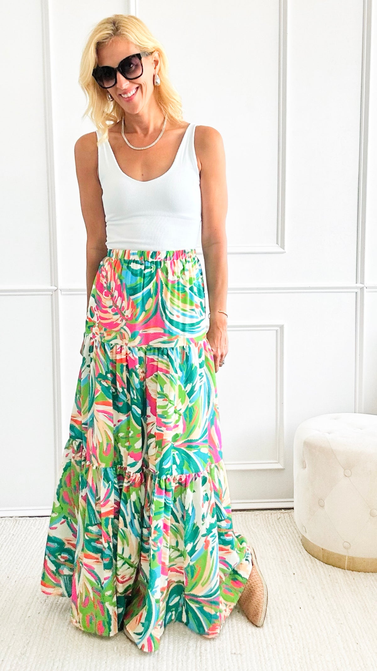 Leaves Printed Maxi Skirt-170 Bottoms-Flying Tomato-Coastal Bloom Boutique, find the trendiest versions of the popular styles and looks Located in Indialantic, FL