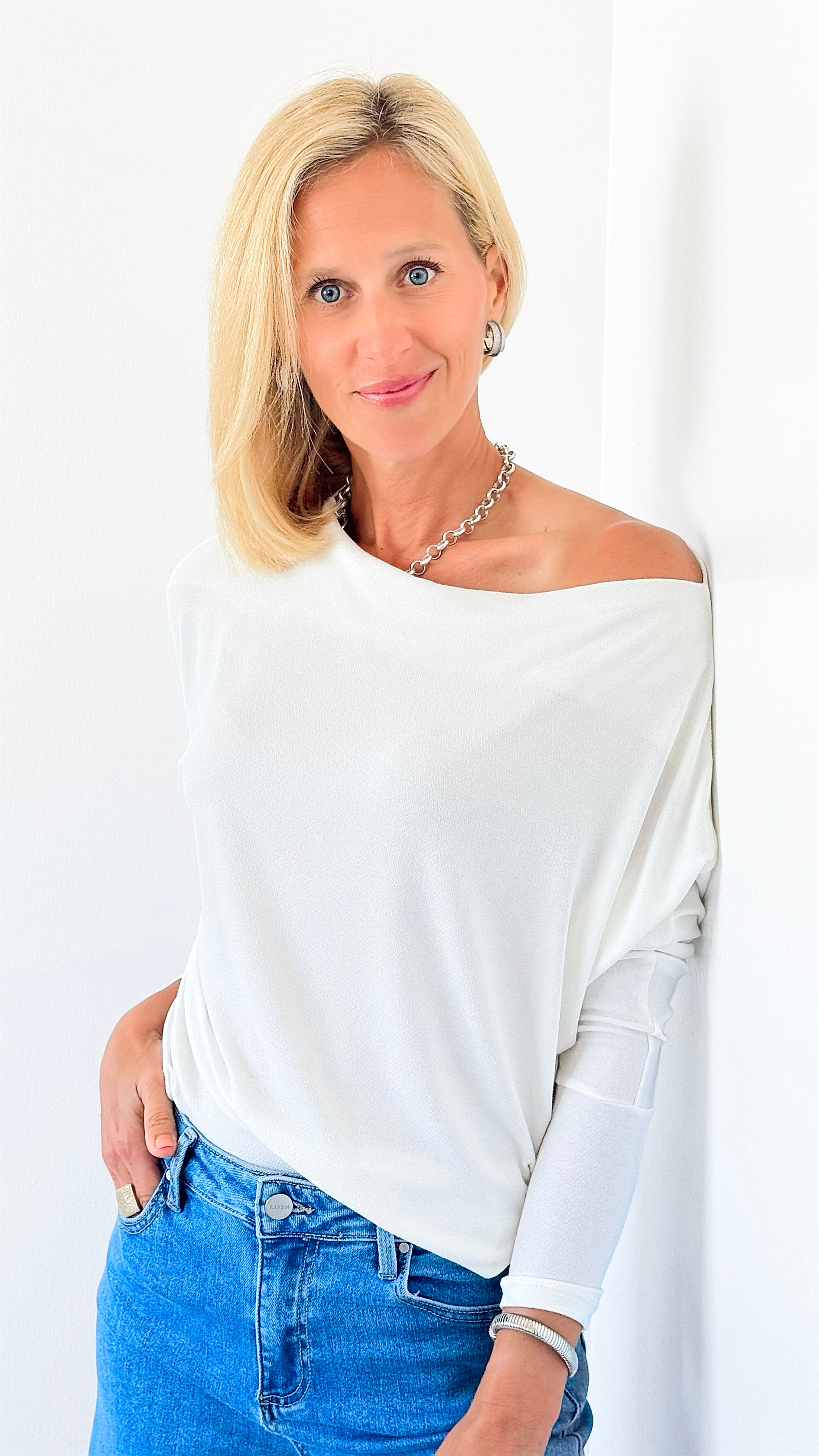 Off-The-Shoulder Dolman Sleeve Top - Ivory-110 Long Sleeve Tops-Ariella-Coastal Bloom Boutique, find the trendiest versions of the popular styles and looks Located in Indialantic, FL