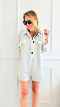 Oversized Button Detailed Solid Romper-200 dresses/jumpsuits/rompers-BucketList-Coastal Bloom Boutique, find the trendiest versions of the popular styles and looks Located in Indialantic, FL
