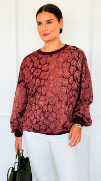 Paw Prism Italian Sweatshirt-Bordeaux-130 Long Sleeve Tops-Italianissimo-Coastal Bloom Boutique, find the trendiest versions of the popular styles and looks Located in Indialantic, FL