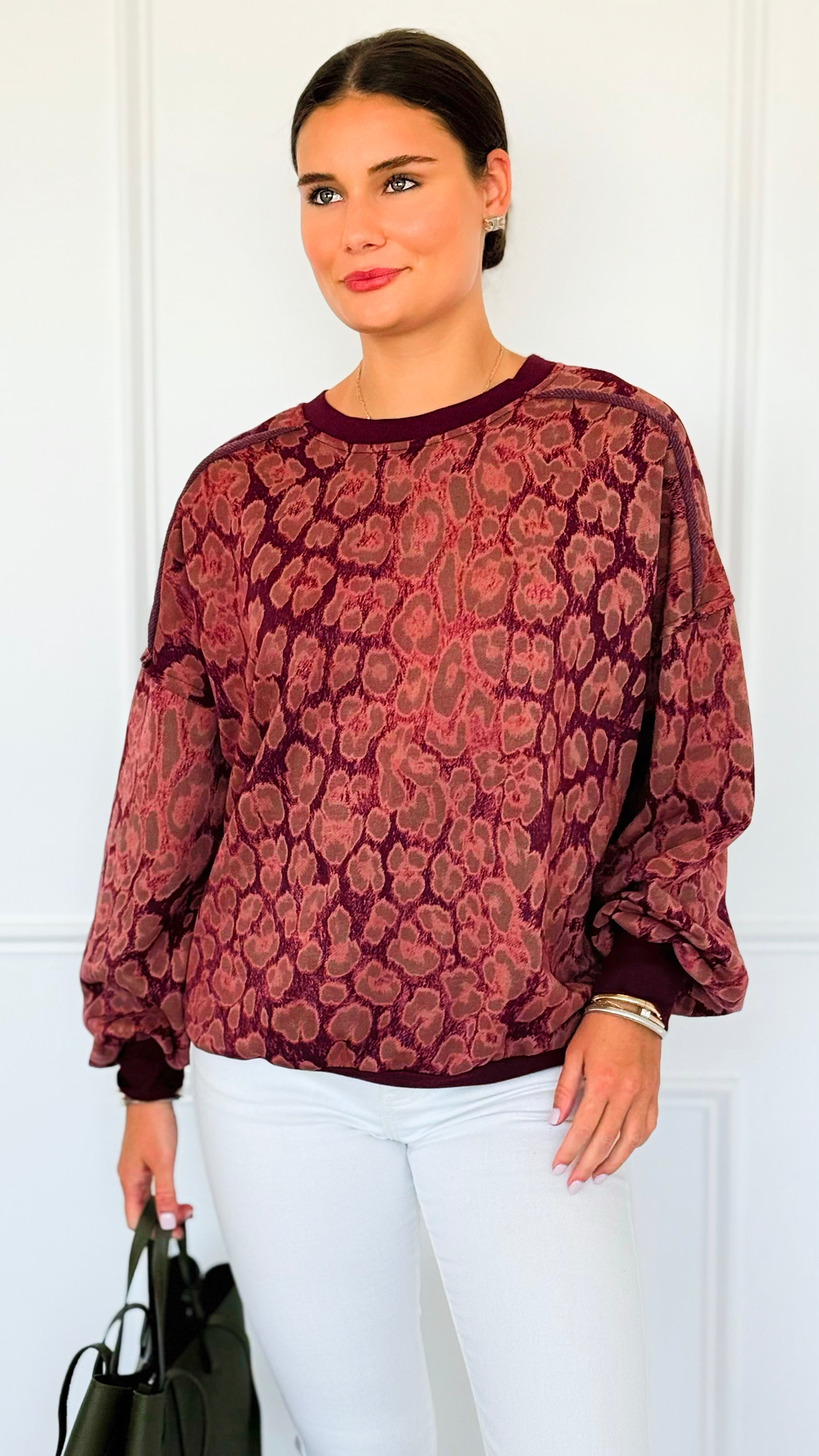 Paw Prism Italian Sweatshirt-Bordeaux-130 Long Sleeve Tops-Italianissimo-Coastal Bloom Boutique, find the trendiest versions of the popular styles and looks Located in Indialantic, FL