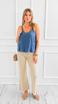 Effortless V-Neck Top - Dusty Blue-100 Sleeveless Tops-Zenana-Coastal Bloom Boutique, find the trendiest versions of the popular styles and looks Located in Indialantic, FL