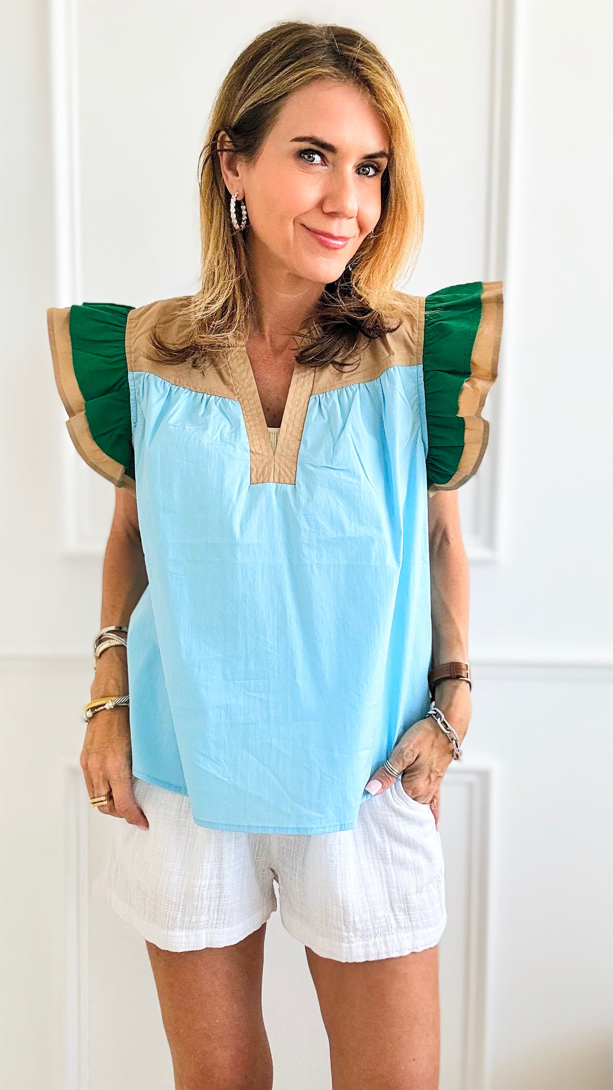 Colorblock Ruffled Detail Top-100 Sleeveless Tops-VOY-Coastal Bloom Boutique, find the trendiest versions of the popular styles and looks Located in Indialantic, FL