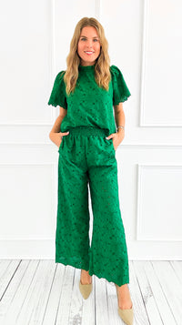 Eyelet Lace Short Sleeve & Pant Set-210 Loungewear/Sets-Fantastic Fawn-Coastal Bloom Boutique, find the trendiest versions of the popular styles and looks Located in Indialantic, FL