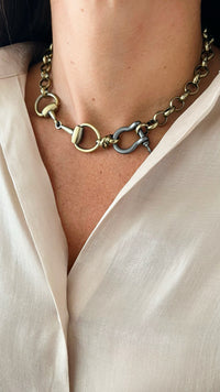 Pre Order CB Custom Double Horsebit Necklace - Bronze/Hematite-230 Jewelry-Holly-Coastal Bloom Boutique, find the trendiest versions of the popular styles and looks Located in Indialantic, FL