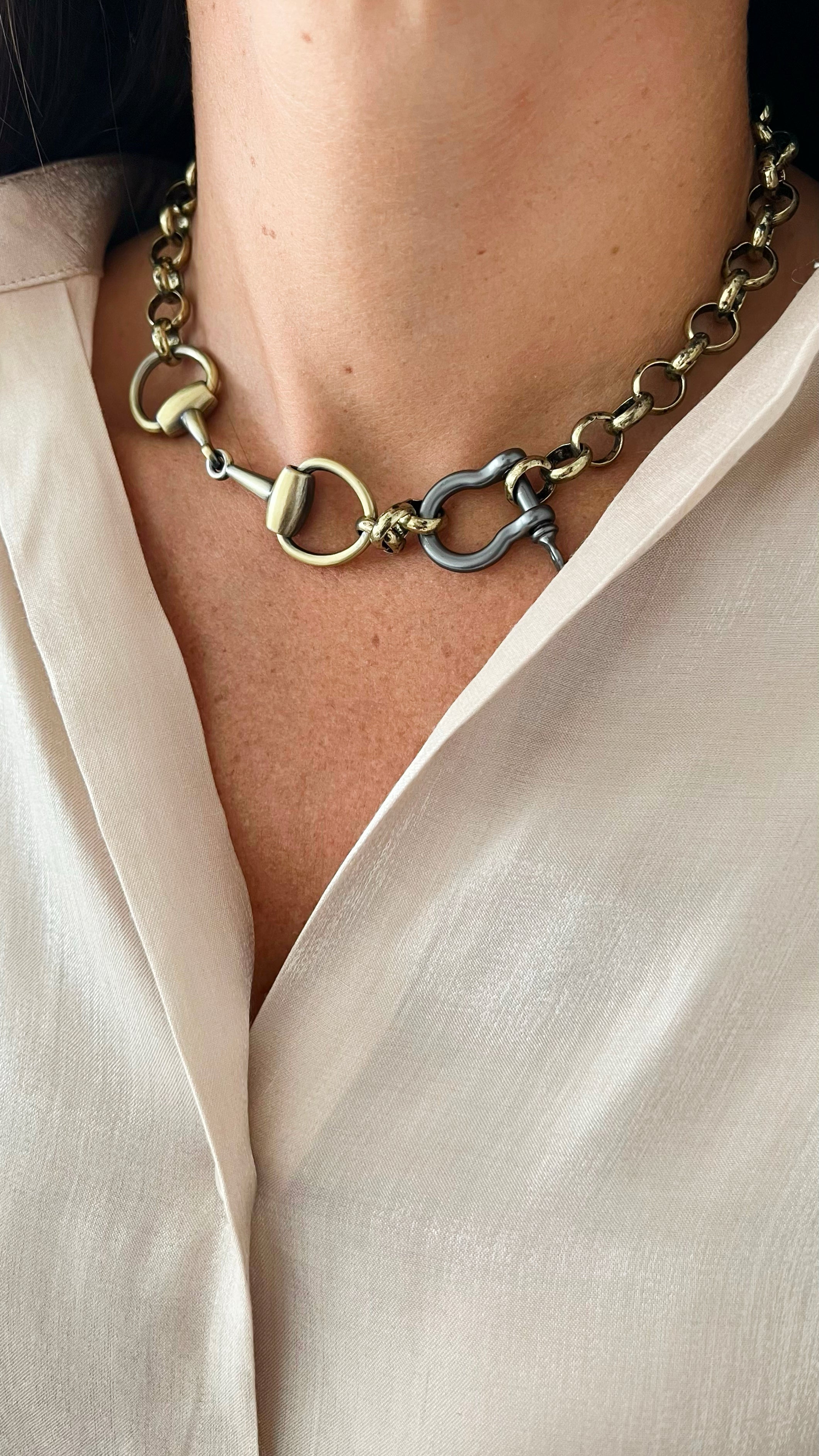 Pre Order CB Custom Double Horsebit Necklace - Bronze/Hematite-230 Jewelry-Holly-Coastal Bloom Boutique, find the trendiest versions of the popular styles and looks Located in Indialantic, FL