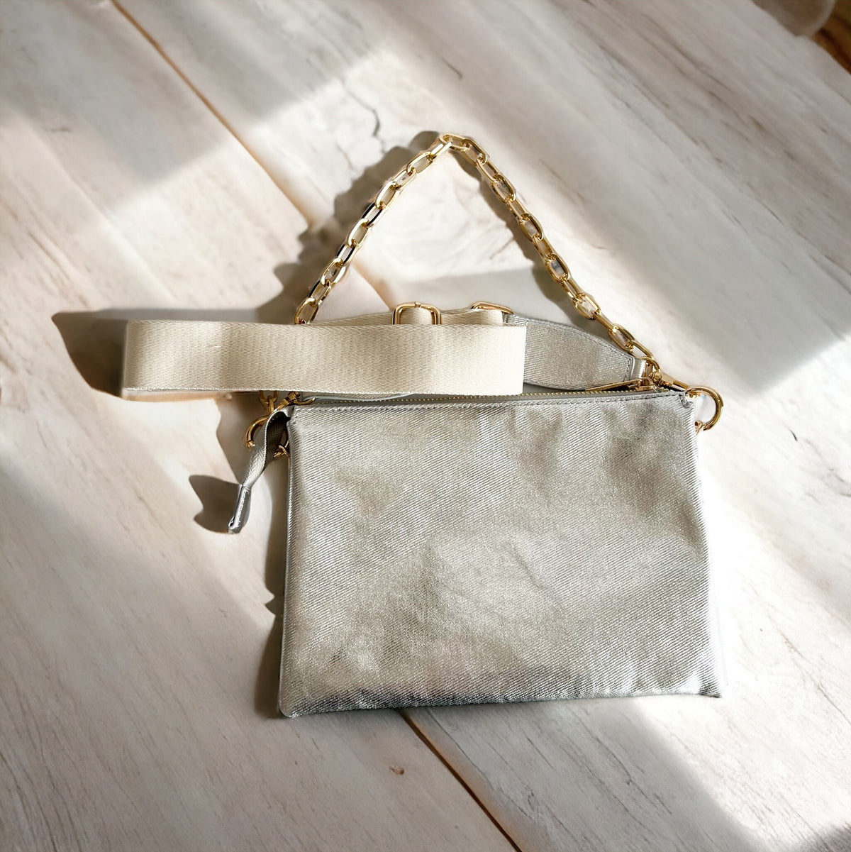Vegan Leather Messenger Chain Bag - Silver-240 Bags-BC Handbags-Coastal Bloom Boutique, find the trendiest versions of the popular styles and looks Located in Indialantic, FL
