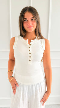 Sunday Stroll Button Tank Top - White-100 Sleeveless Tops-Blu Pepper-Coastal Bloom Boutique, find the trendiest versions of the popular styles and looks Located in Indialantic, FL