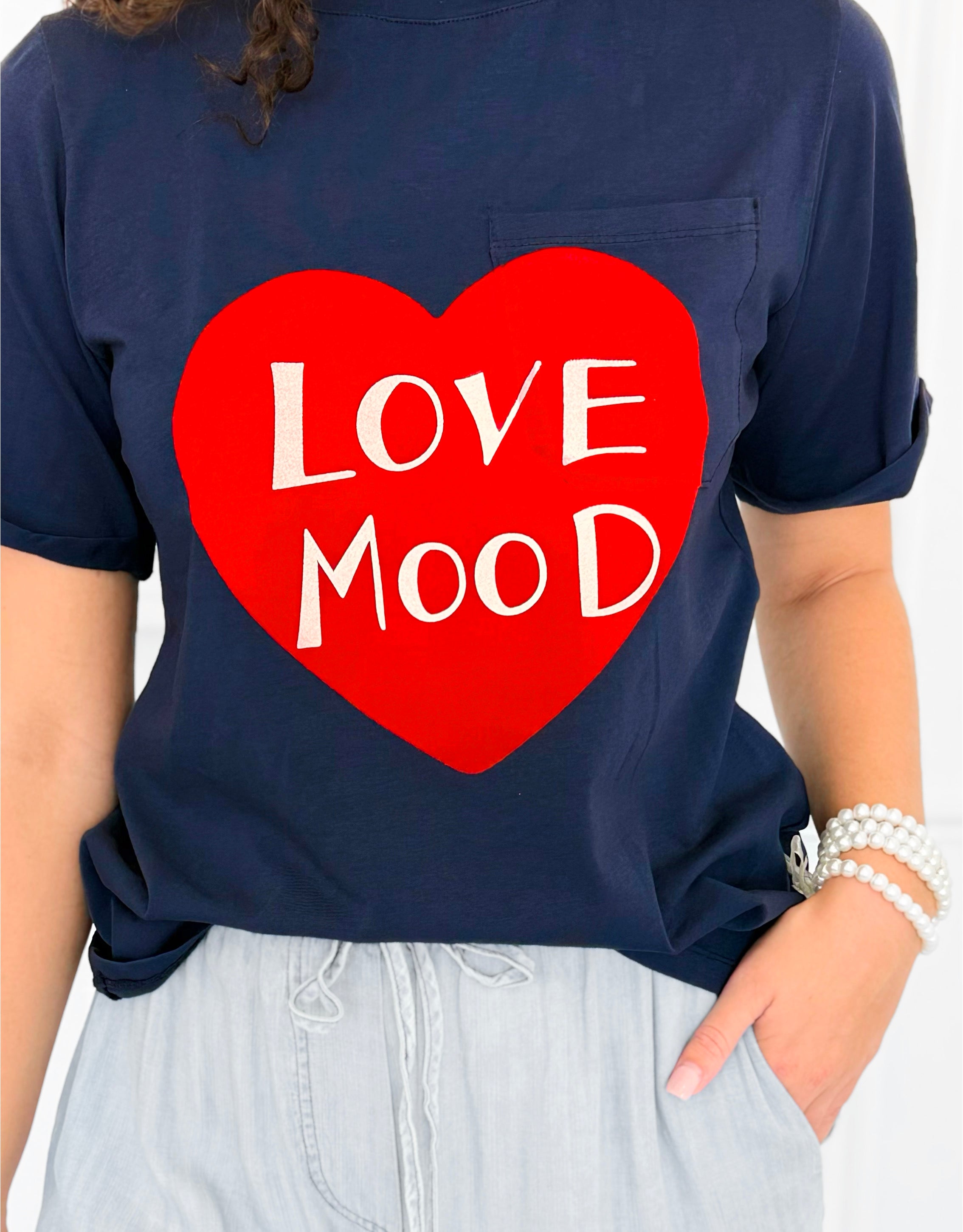 Love Mood Italian Graphic tee- Navy-110 short Sleeve Top-V SKY-Coastal Bloom Boutique, find the trendiest versions of the popular styles and looks Located in Indialantic, FL
