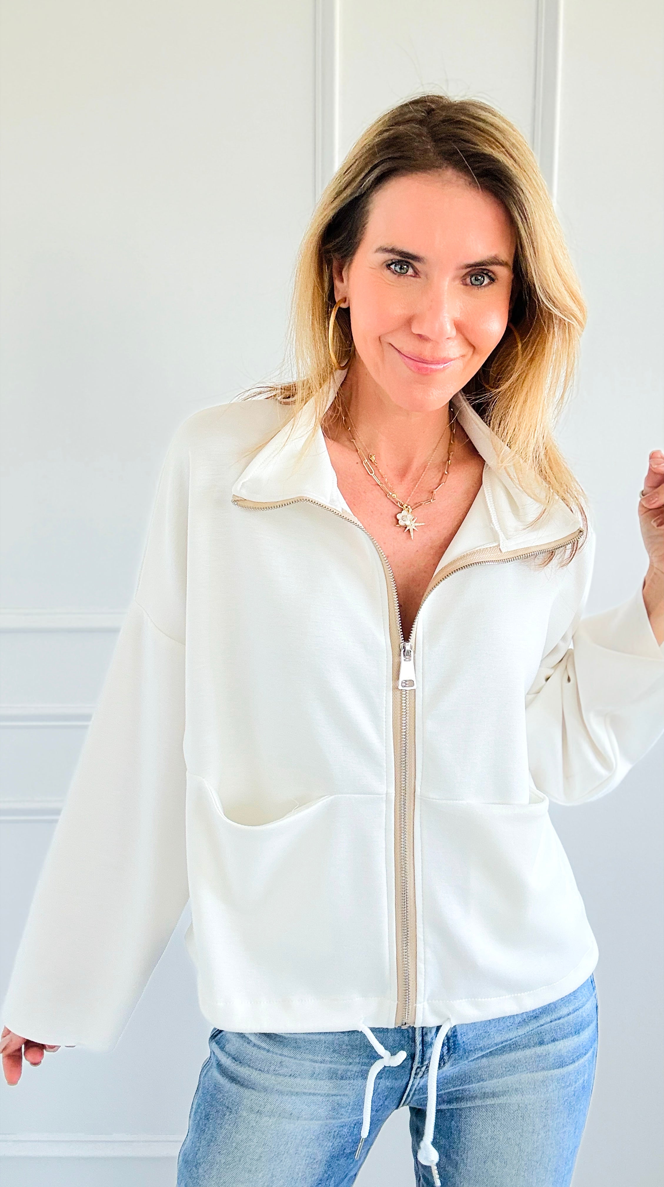 Elevated Ease Italian Zip-Up-160 Jackets-Italianissimo-Coastal Bloom Boutique, find the trendiest versions of the popular styles and looks Located in Indialantic, FL