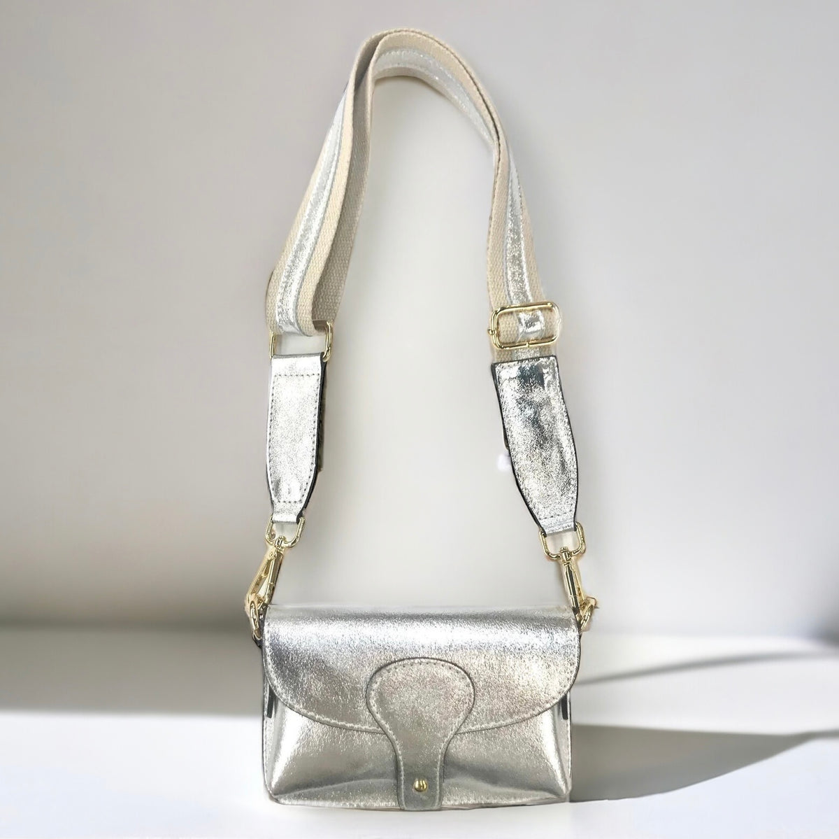 Mini Leather Messenger Crossbody Bag - Silver-240 Bags-BC Handbags-Coastal Bloom Boutique, find the trendiest versions of the popular styles and looks Located in Indialantic, FL