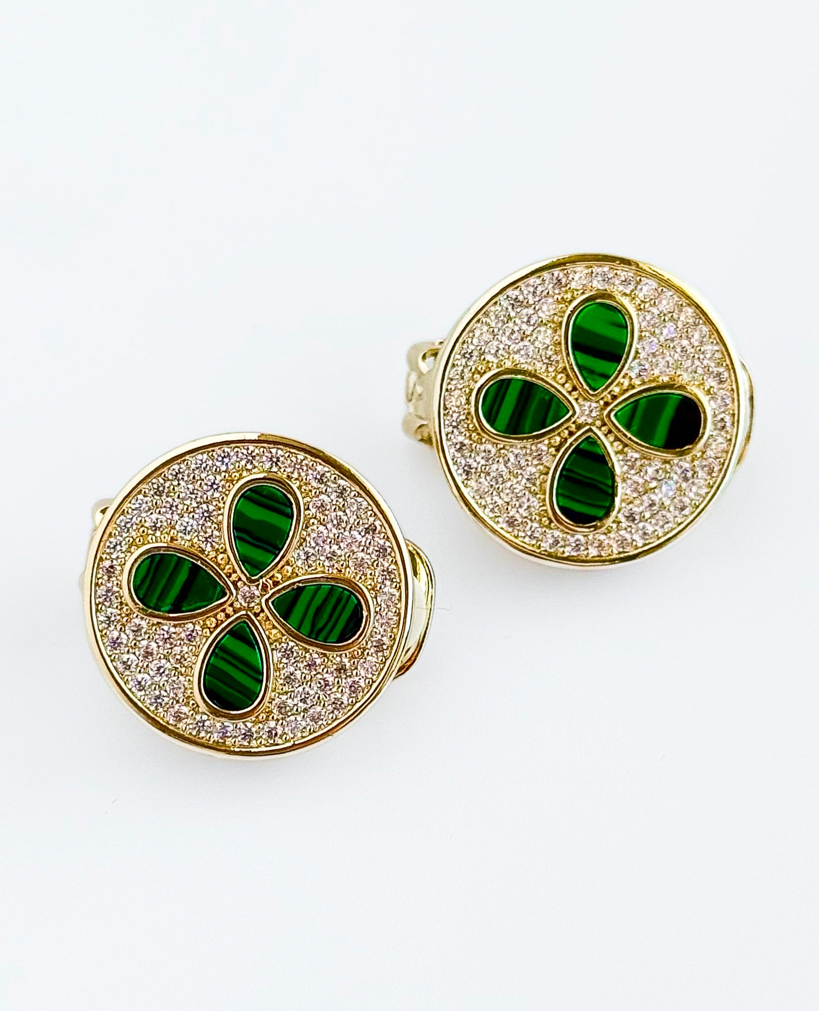 Micropave & Emerald Clip Stud Earrings-230 Jewelry-MILLENX ACCESORIES-Coastal Bloom Boutique, find the trendiest versions of the popular styles and looks Located in Indialantic, FL