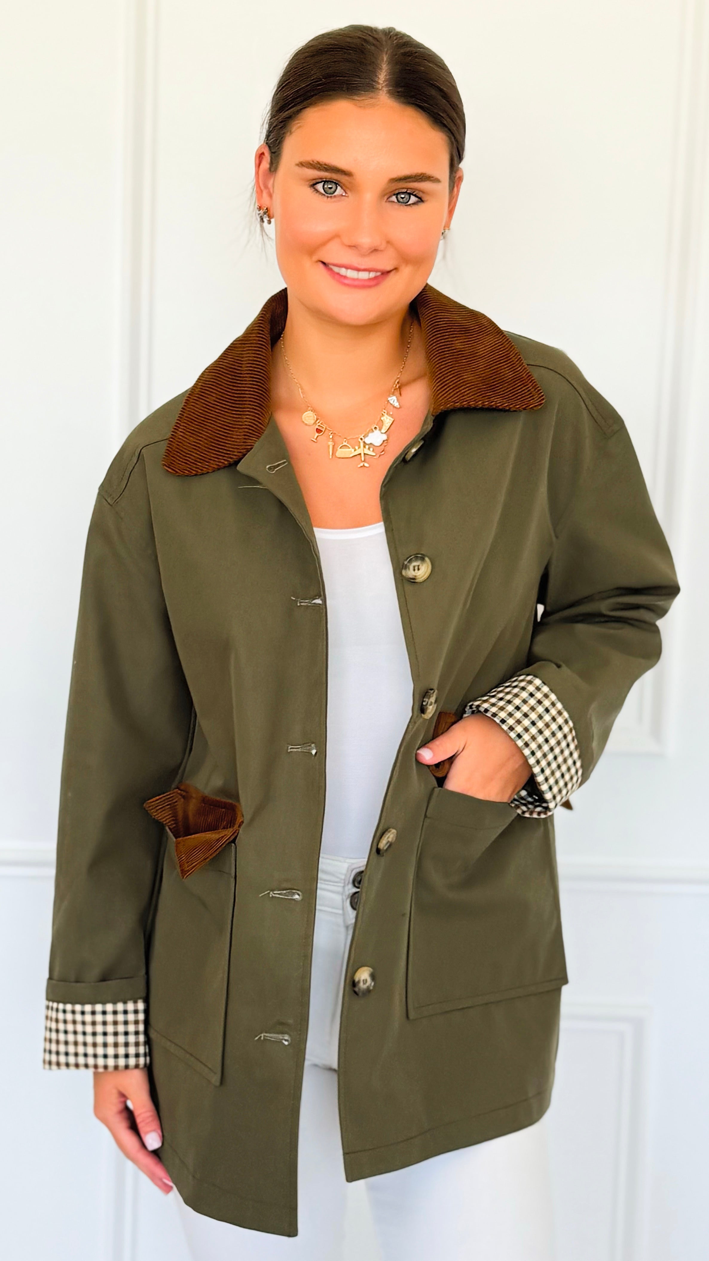 Corduroy Detail Utility Jacket-160 Jackets-AZUL MONACO-Coastal Bloom Boutique, find the trendiest versions of the popular styles and looks Located in Indialantic, FL