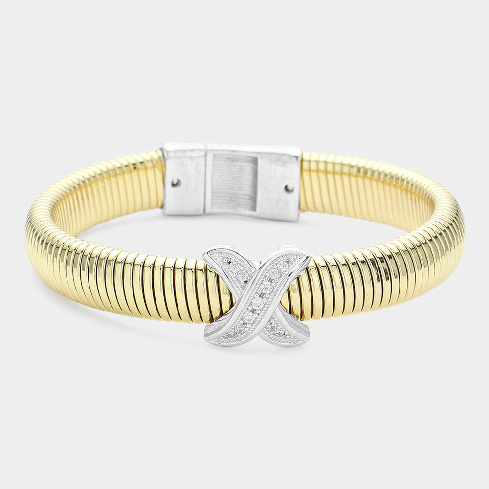 CZ Stone Paved Cross Bangle Bracelet-230 Jewelry-Wona Trading-Coastal Bloom Boutique, find the trendiest versions of the popular styles and looks Located in Indialantic, FL