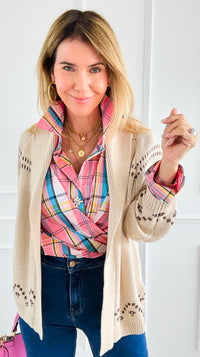 Jacquard Western Sweater Cardigan-140 Sweaters-Blu Pepper-Coastal Bloom Boutique, find the trendiest versions of the popular styles and looks Located in Indialantic, FL