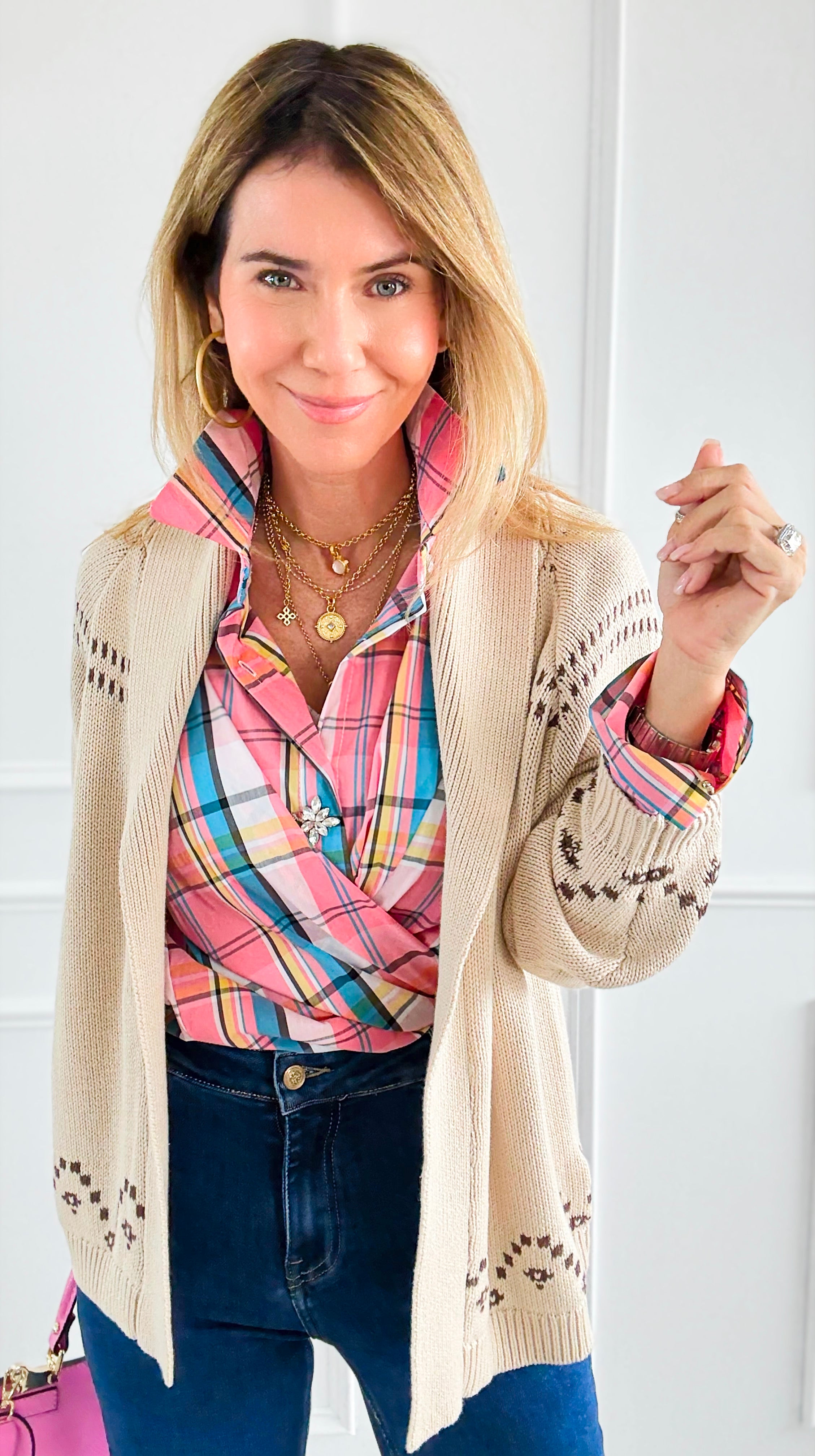 Jacquard Western Sweater Cardigan-140 Sweaters-Blu Pepper-Coastal Bloom Boutique, find the trendiest versions of the popular styles and looks Located in Indialantic, FL