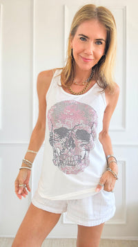 CUSTOM Pink Skull Classic Tank-130 Long Sleeve Tops-HOLLY / CB-Coastal Bloom Boutique, find the trendiest versions of the popular styles and looks Located in Indialantic, FL