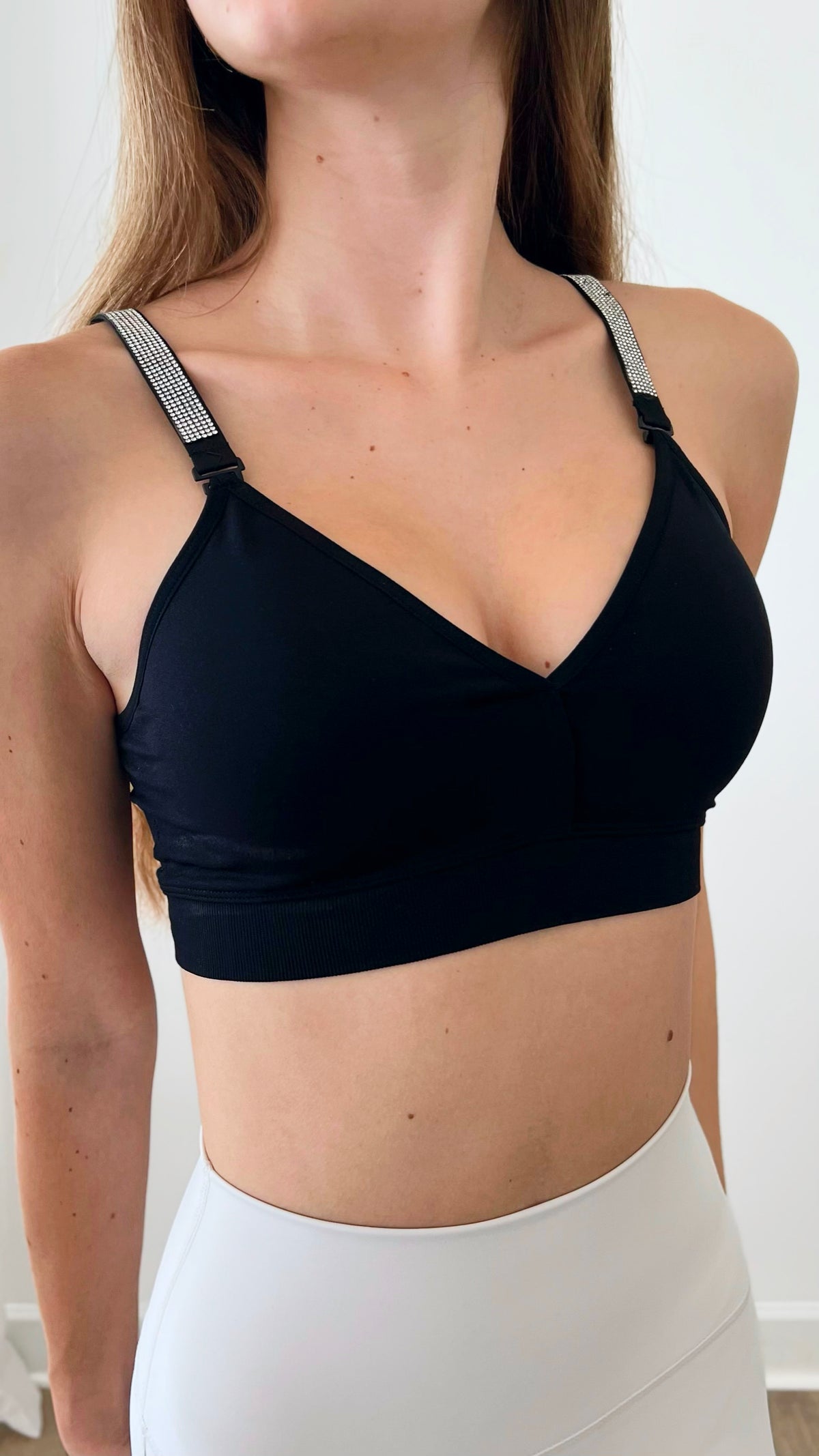 One Size Black Interchangeable Plunge Bra w/ Crystal Strap-220 Intimates-Strap-its-Coastal Bloom Boutique, find the trendiest versions of the popular styles and looks Located in Indialantic, FL