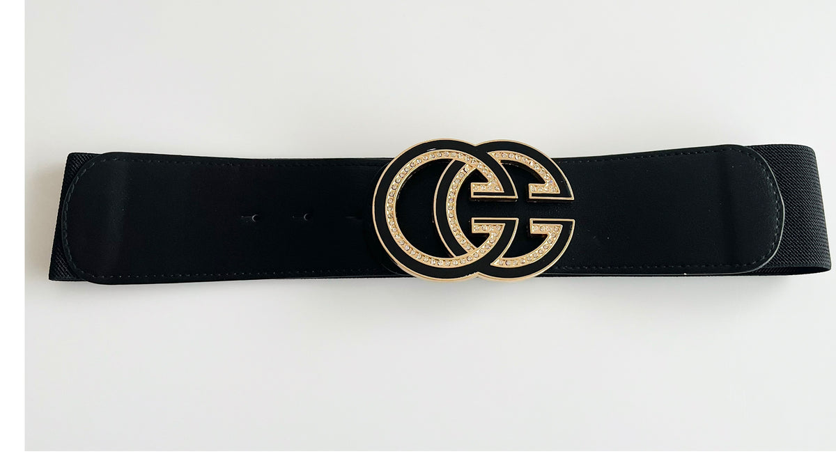 CZ Double C Buckle Elastic Belt - Black-260 Other Accessories-ICCO ACCESSORIES-Coastal Bloom Boutique, find the trendiest versions of the popular styles and looks Located in Indialantic, FL
