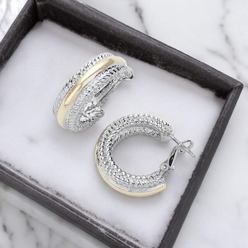 14K Textured Two Tone Hoop Earrings-230 Jewelry-Wona-Coastal Bloom Boutique, find the trendiest versions of the popular styles and looks Located in Indialantic, FL