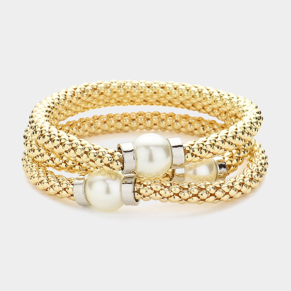 Multi-Layered Pearl Mesh Bracelets - Gold-230 Jewelry-Wona Trading-Coastal Bloom Boutique, find the trendiest versions of the popular styles and looks Located in Indialantic, FL