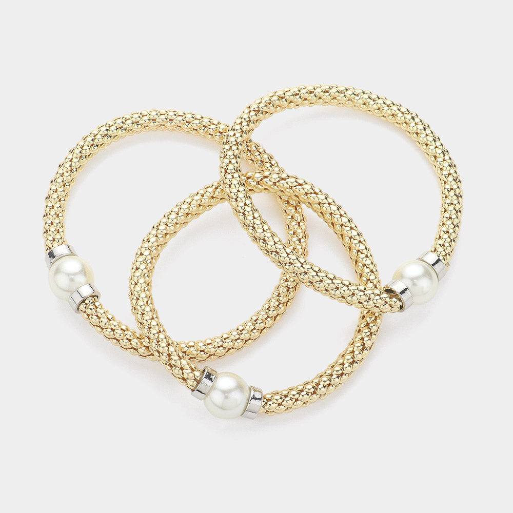 Multi-Layered Pearl Mesh Bracelets - Gold-230 Jewelry-Wona Trading-Coastal Bloom Boutique, find the trendiest versions of the popular styles and looks Located in Indialantic, FL