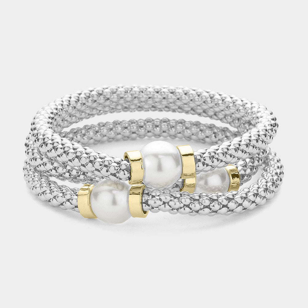 Multi-Layered Pearl Mesh Bracelets - Silver-230 Jewelry-Wona Trading-Coastal Bloom Boutique, find the trendiest versions of the popular styles and looks Located in Indialantic, FL