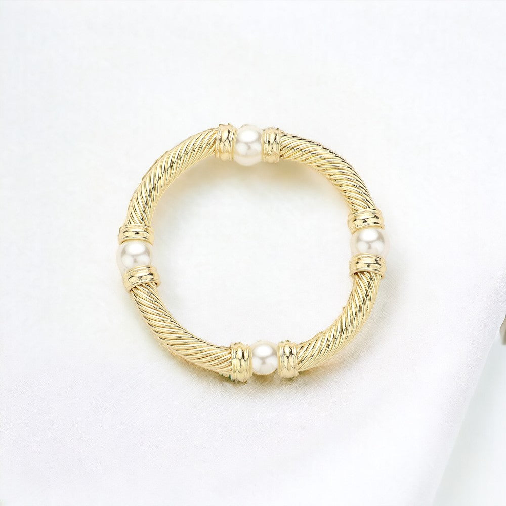 Pearl Textured Metal Stretch Bracelet-230 Jewelry-Wona Trading-Coastal Bloom Boutique, find the trendiest versions of the popular styles and looks Located in Indialantic, FL