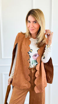 Faux Suede Scalloped Edge Belted Cape Blazer-160 Jackets-Flying Tomato-Coastal Bloom Boutique, find the trendiest versions of the popular styles and looks Located in Indialantic, FL