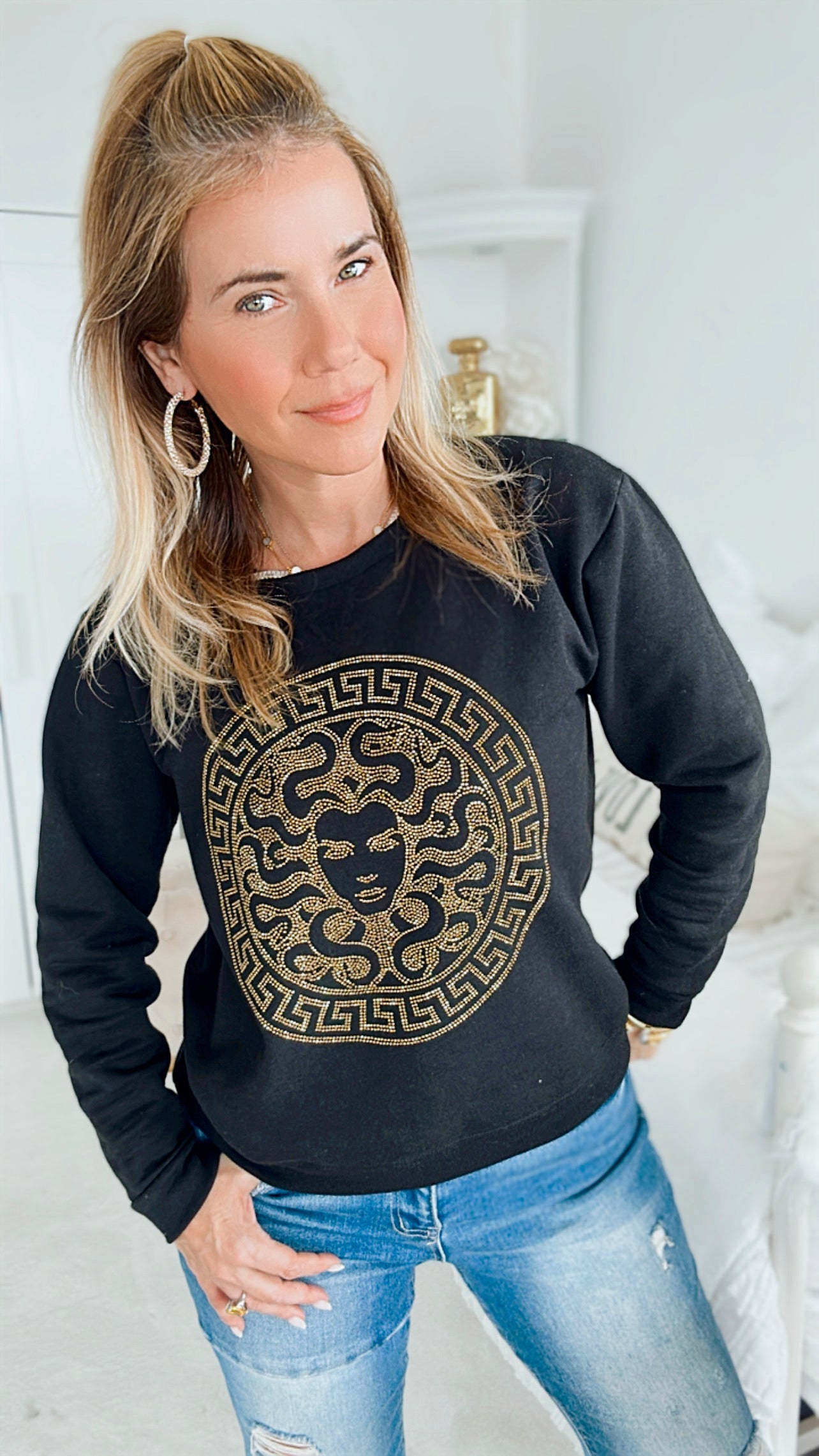 CB Custom Medusa Sweatshirt-130 Long Sleeve Tops-HOLLY / CB-Coastal Bloom Boutique, find the trendiest versions of the popular styles and looks Located in Indialantic, FL