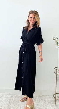 Button-Up Belted Dress - Black-200 Dresses/Jumpsuits/Rompers-original usa-Coastal Bloom Boutique, find the trendiest versions of the popular styles and looks Located in Indialantic, FL