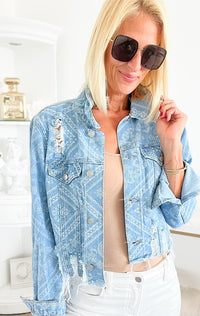 Genie Denim Paisley Jacket-160 Jackets-Boom Boom Jeans-Coastal Bloom Boutique, find the trendiest versions of the popular styles and looks Located in Indialantic, FL