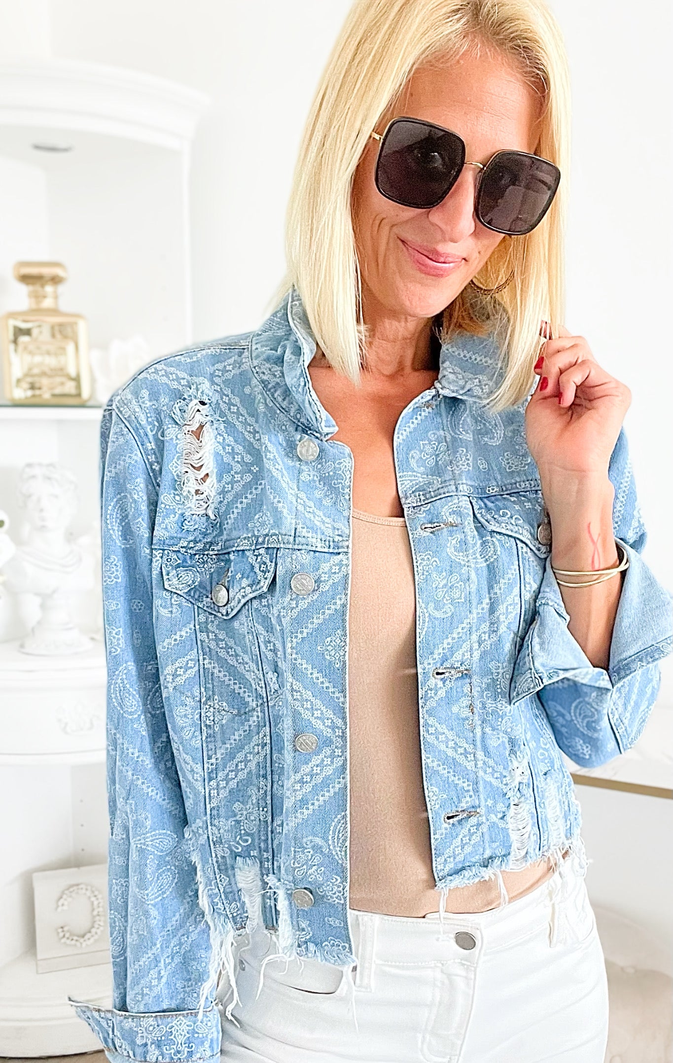 Genie Denim Paisley Jacket-160 Jackets-Boom Boom Jeans-Coastal Bloom Boutique, find the trendiest versions of the popular styles and looks Located in Indialantic, FL