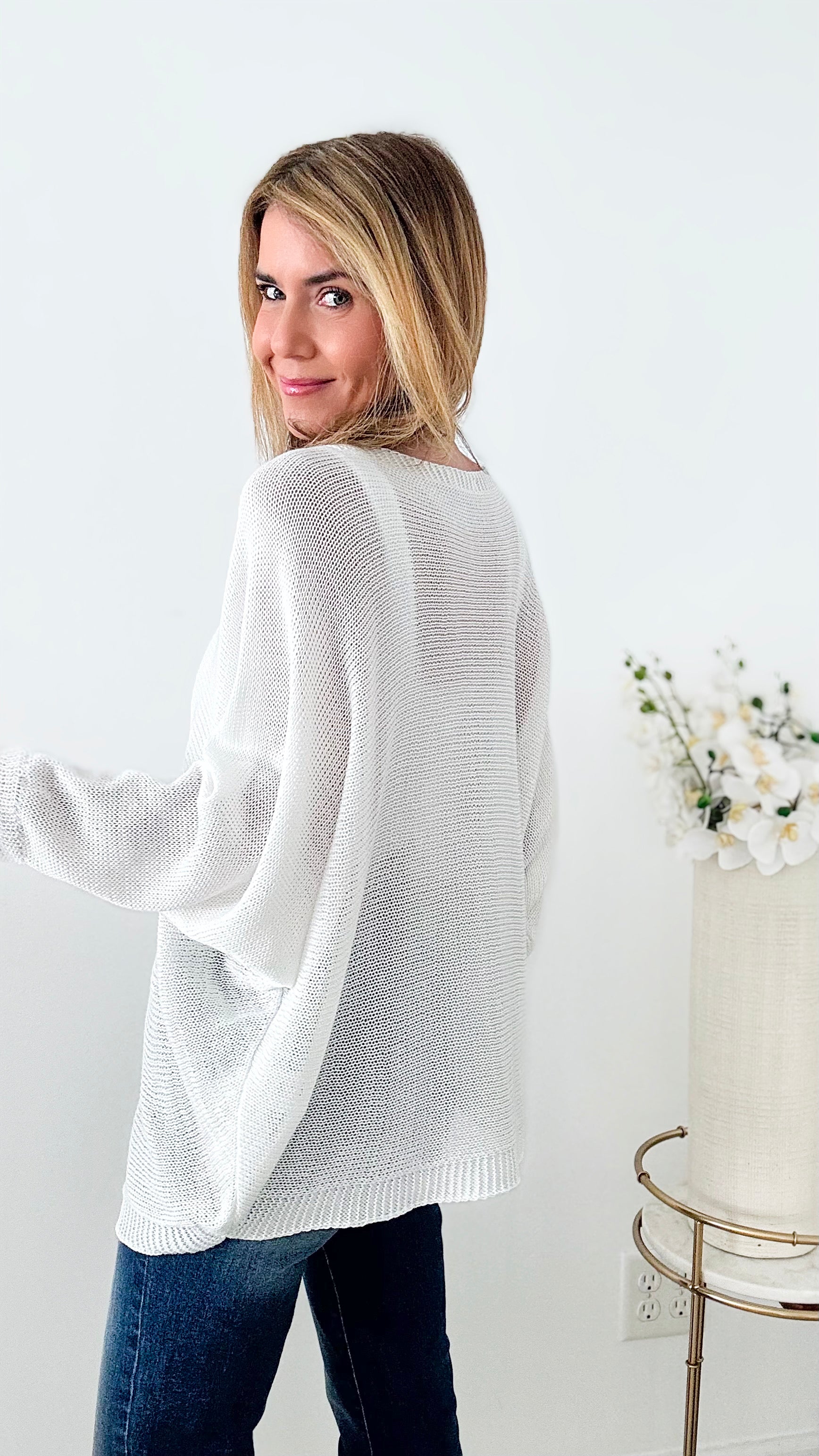 On The Coast Italian Pullover - White-140 Sweaters-Italianissimo-Coastal Bloom Boutique, find the trendiest versions of the popular styles and looks Located in Indialantic, FL