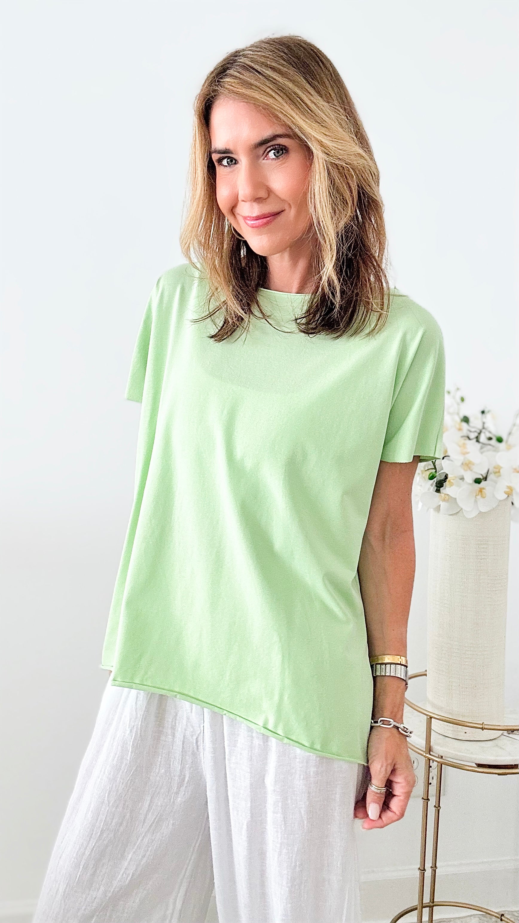 Easy Breezy Italian tee - Lime-110 Short Sleeve Tops-Italianissimo-Coastal Bloom Boutique, find the trendiest versions of the popular styles and looks Located in Indialantic, FL