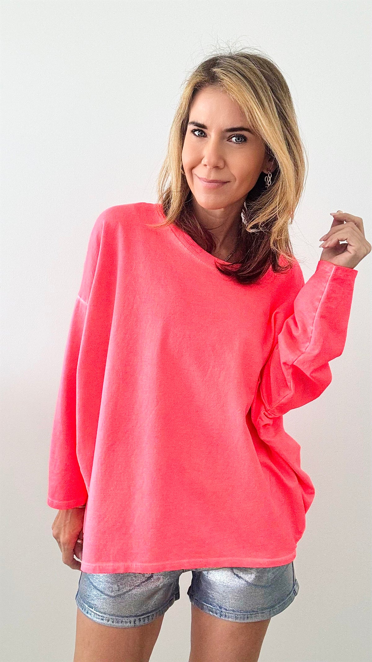 Upscale Comfort Italian Pullover - Neon Orange-140 Sweaters-Italianissimo-Coastal Bloom Boutique, find the trendiest versions of the popular styles and looks Located in Indialantic, FL