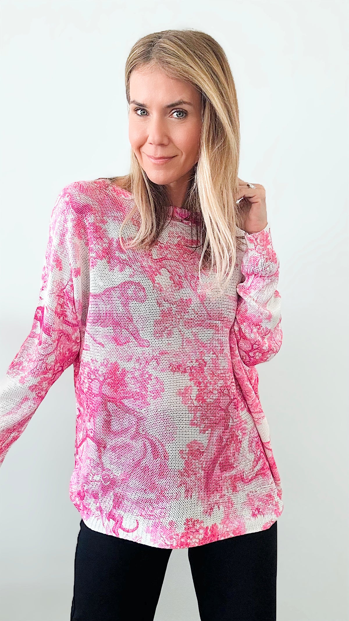 Adorable Toile Italian St Tropez Knit - Pink-140 Sweaters-Germany-Coastal Bloom Boutique, find the trendiest versions of the popular styles and looks Located in Indialantic, FL
