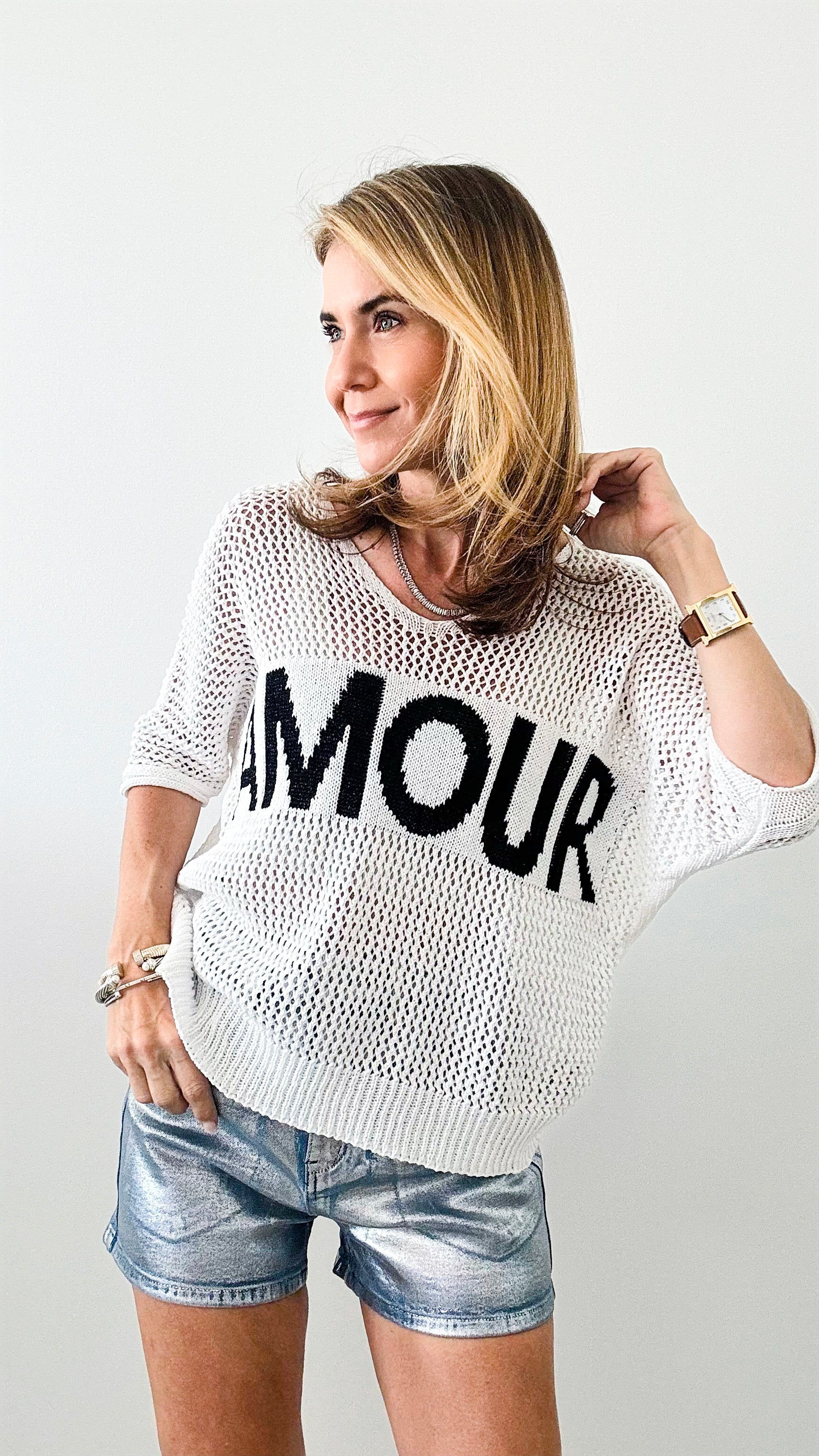 Amour Italian Crochet Pullover - White-110 Short Sleeve Tops-Italianissimo-Coastal Bloom Boutique, find the trendiest versions of the popular styles and looks Located in Indialantic, FL